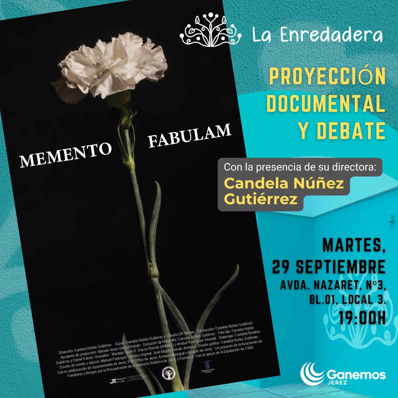 Cartel de la proyección de Memento Fabulam en La Enredadera